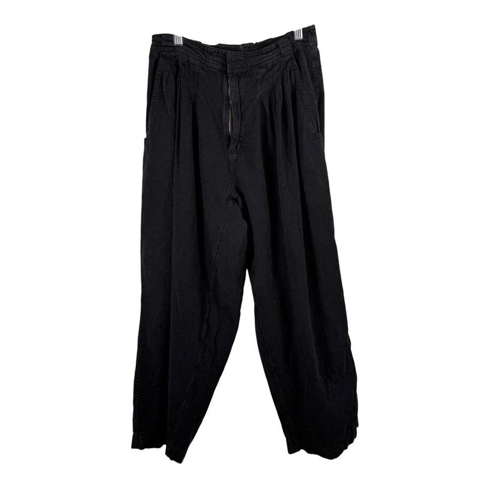 Free People Lotta Love Cotton Trousers Black Pleated Relaxed Boho Womens 2